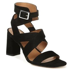 Franco Sarto Tristan Strappy Black Suede Leather Block Heel Sandal Size 8 New
